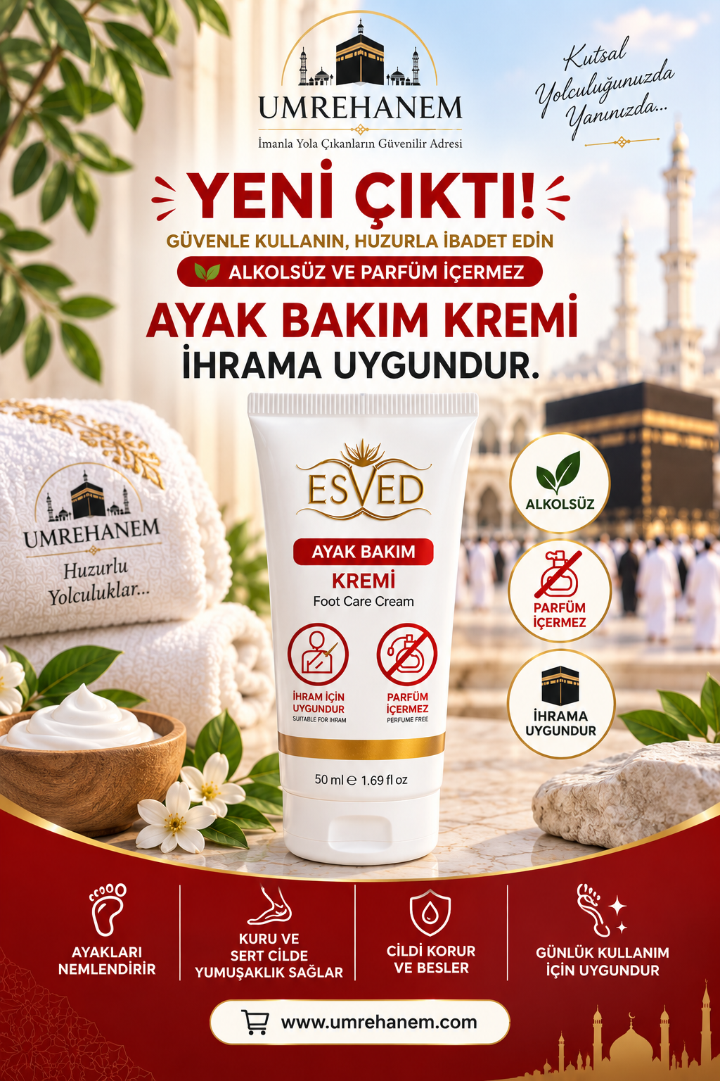 İhrama Uygun Kokusuz ve Alkolsüz Ayak Kremi | UMREHANEM