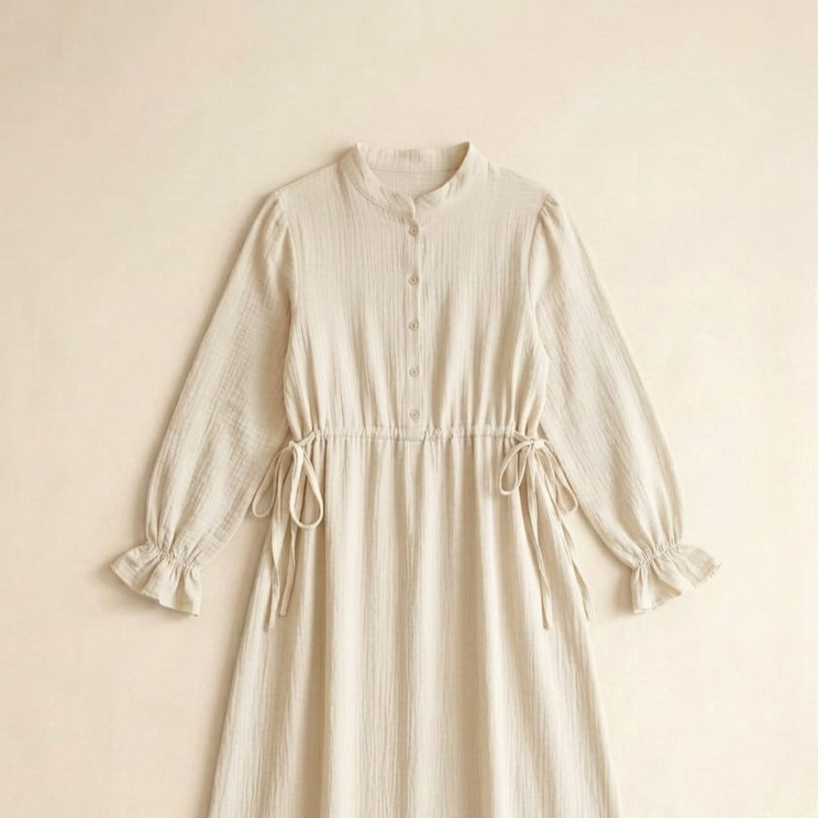 Hac Umre Müslin Kumaş  Uzun  Elbise | Ekru | OUTLET |