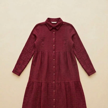 Hac Umre Müslin Kumaş  Uzun  Elbise | Bordo | OUTLET |